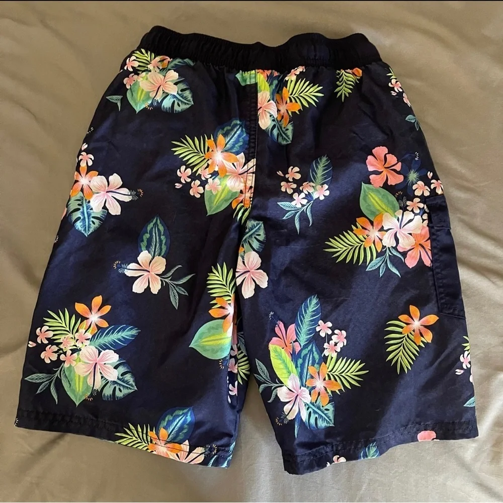 Cat & Jack Swim Trunks Boys L 12/14 Floral print Board Shorts UV Mesh Lining - Picture 4 of 4